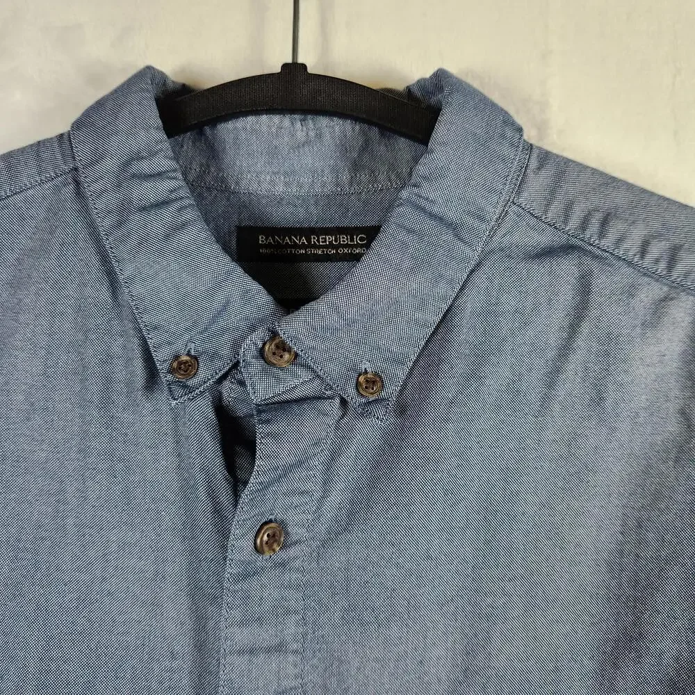 Banana Republic Stretch Oxford Grant Fit Men's Size M‎ Blue Cotton Casual Shirt